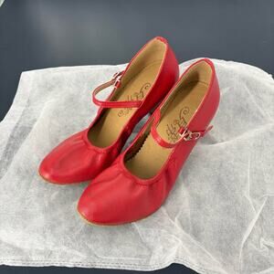 Red Full Leather 👠 Women Ballroom Standard Dance Shoes Size 6.5